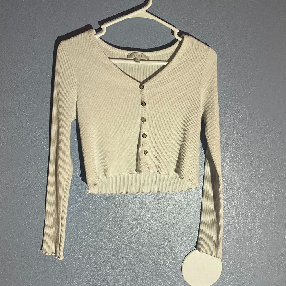 Gaze White Ribbed Long Sleeve Crop Top - MEDIUM